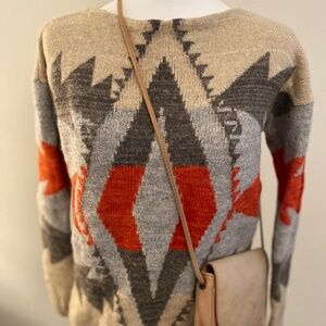 Ralph Lauren Petite Knit Sweater | Geometric Print | Wool Cotton Linen Blend | S